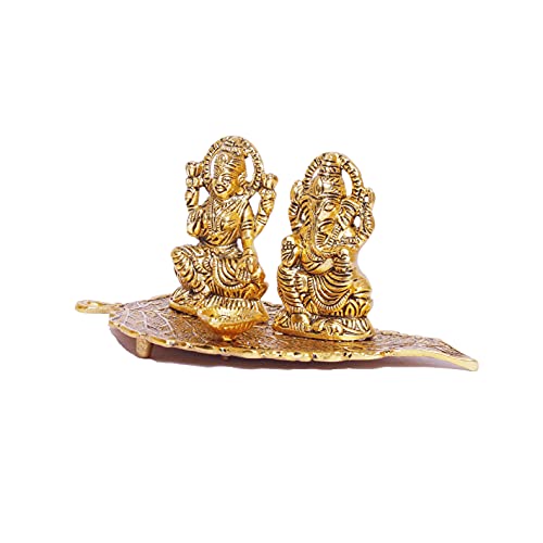 Kridaykraft Laxmi Ganesh Metal Statue, Laxmi Ganesh Murti With Diya For Pooja, Ganpati Idol For Home Decor, Gift Your Relatives,